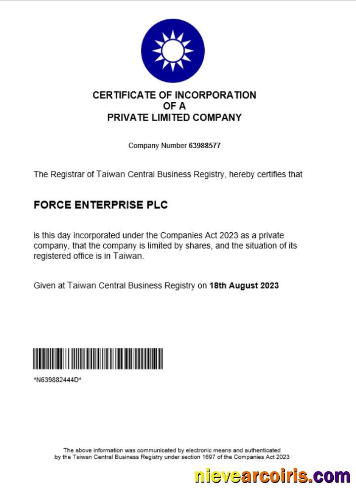 Taiwan business registration certificate